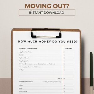 How much money do you need to move out of home? Moving Budget, First Apartment Checklist, Moving Planning, New Home Download Instantly | PDF