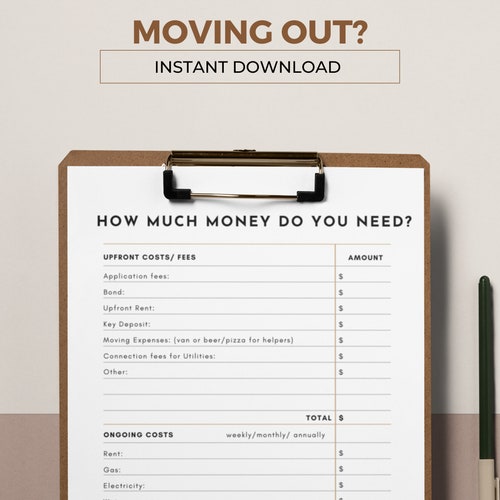 How Much Money Do You Need to Move Out of Home Printable Etsy