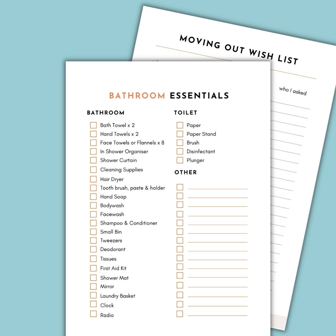 Bathroom Essentials Printable Checklist A List of the Basics - Etsy