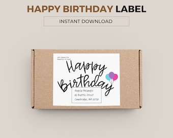 Happy Birthday Parcel Label. A unique way to address your gift. Mailing Label. Care Package. Download, print, handwrite the address and send