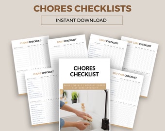 Daily Chores, Weekly Chores, Monthly Appointments, Self Care Checklists, instant download