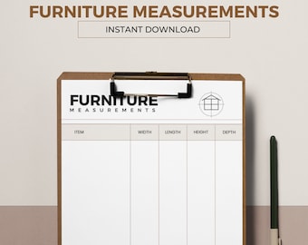 Furniture Measurements, Preparing to Move, Moving Essentials, Instant Download