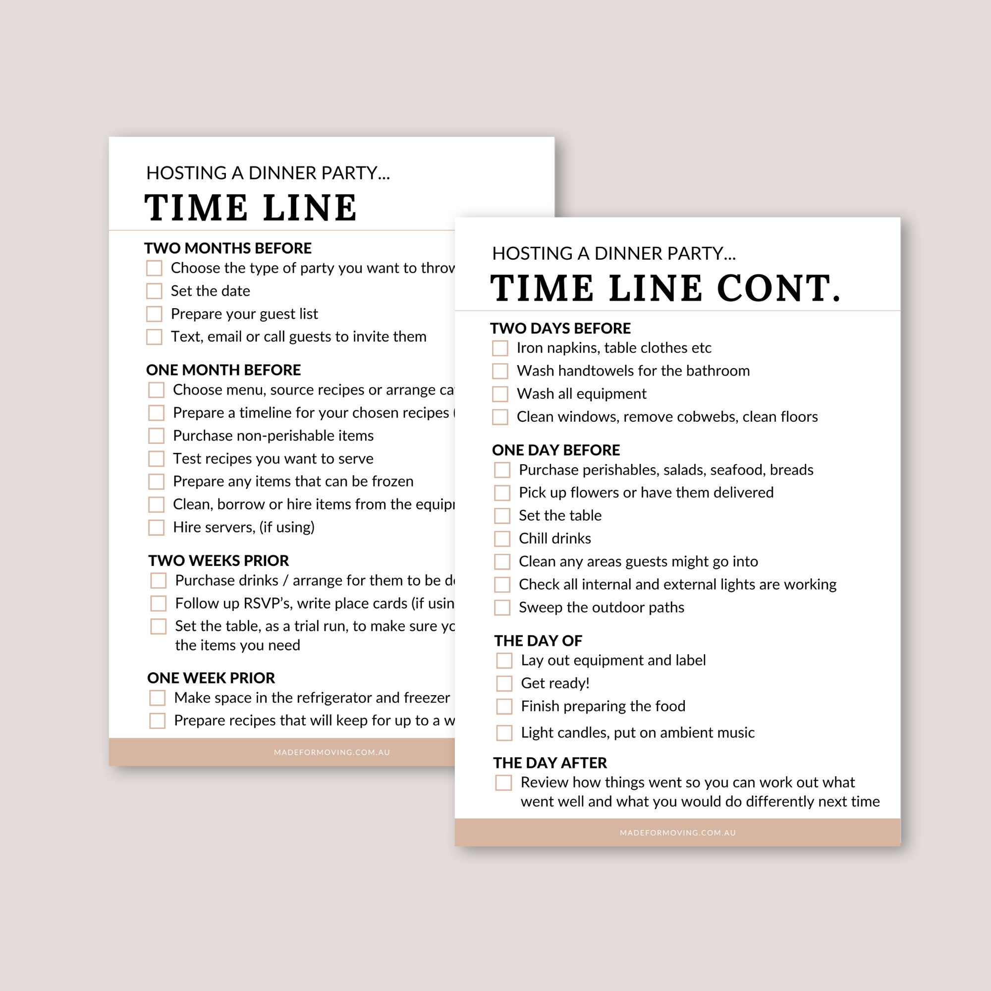 Hosting a Dinner Party Checklist, Event Planner, Housewarming Party