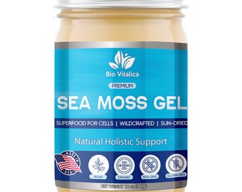 Sea Moss Gel by BioVItalica - Irish sea moss raw organic - Premium quality - Dr Sebi, Vegan superfood for cells - 100% natural seamoss gel