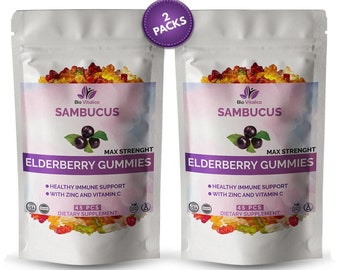 2 Pack Elderberry Gummies Sambucus Premium Immune Support Vitamin C & Zinc