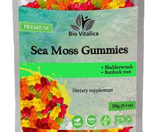 Sea Moss Gummies - Irish sea Moss raw Organic, Bladderwrack, Burdock Root. Made of Real Sea Moss Gel - 150g