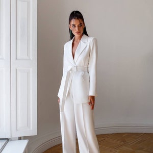 White Wedding Suit Bridal Suit Women Wide Leg Pants Wedding Guest Suit ...