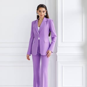 Purple Women Suit With Blazer and Slit Trousers, Blazer and Trousers ...