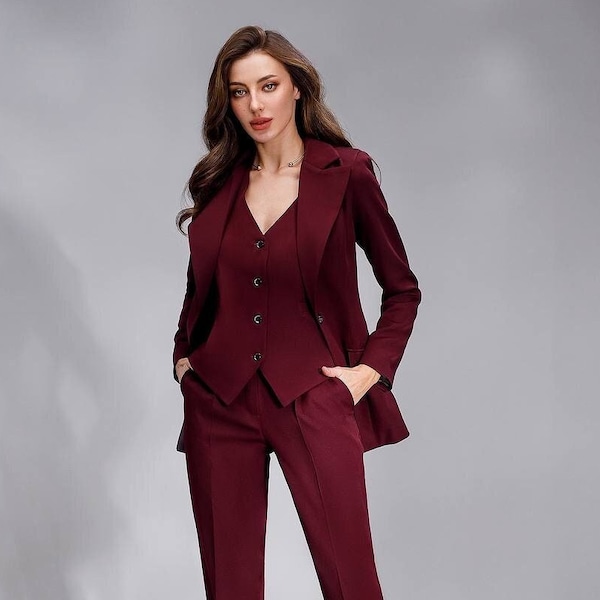 Burgundy Suit Women Etsy