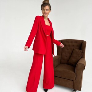 Red Pant Suit for Women, Dressy Pant Suits for Women , Two Piece