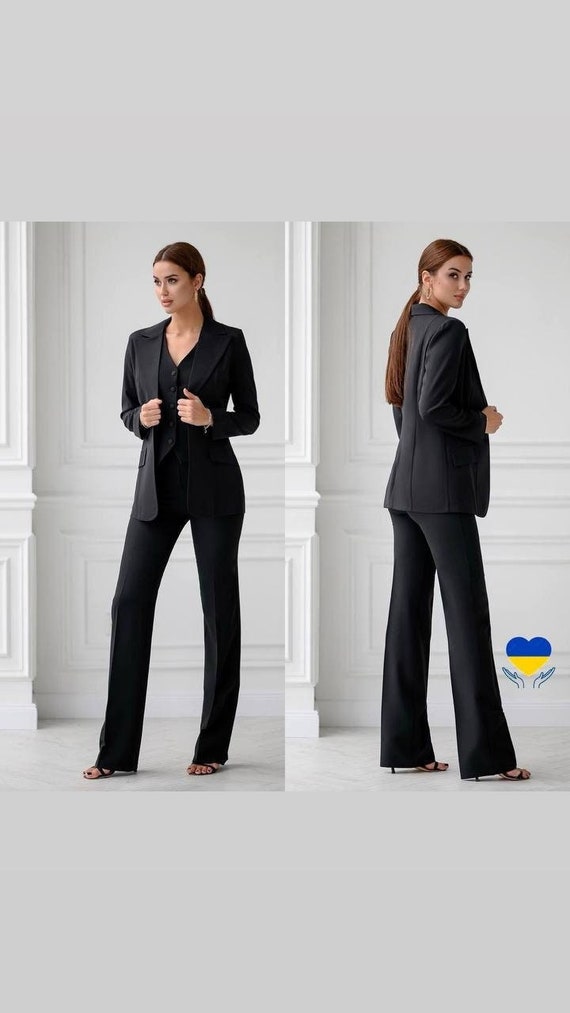Black Formal Suit Set Office Suit, Pantsuit Set, Graduation Suit Set,  Wedding Suit, Prom Suit, Women Suit, Bottom, Vest 