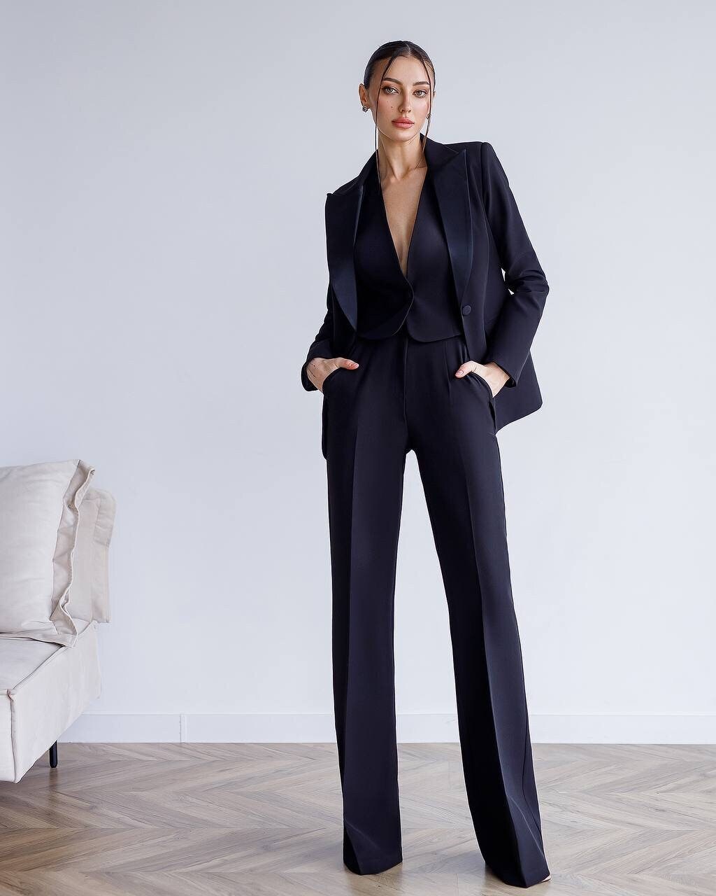 Formal Black Three Piece Suit,single Breasted Black Blazer, Vest Button  ,pants for Tall Women, Office Women Pantsuit, Suit 