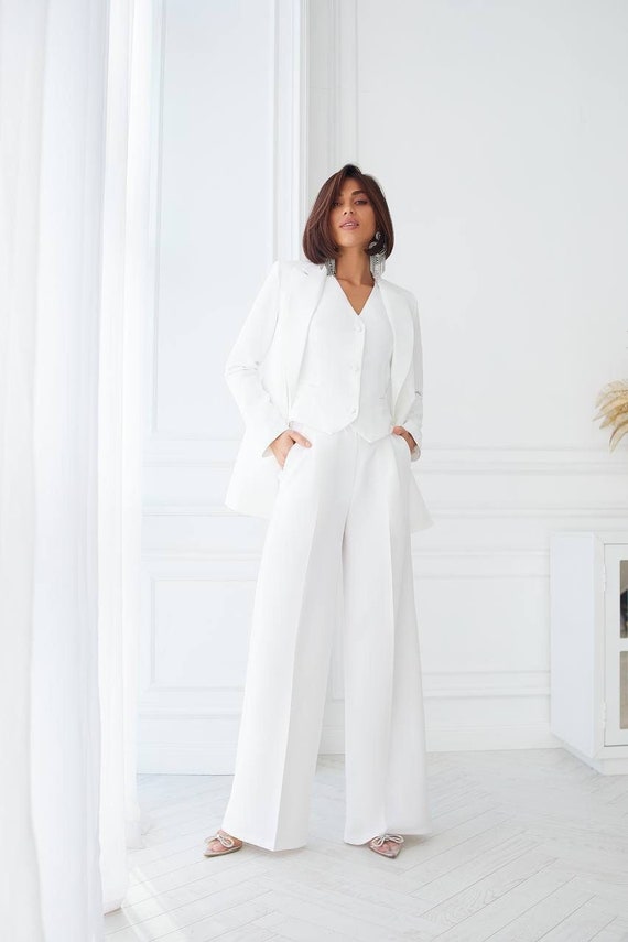 Office Woman 3 Piece Suit, Bridal Pantsuit ,white Womens Blazer