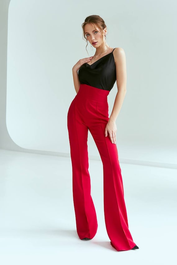 Women High Waisted Pants, Wide Leg Pants, Formal Pants, White Pants,  Official Meeting Trousers 