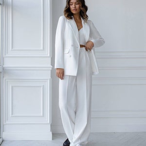 White Women Formal Pantsuit Wedding Suit High Waisted Pants - Etsy