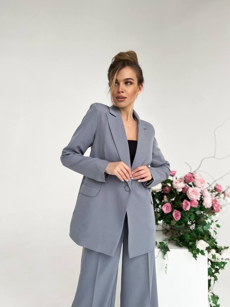 Grey Two Piece Suitwomen Suit Women Suit Setpalazzo Style - Etsy