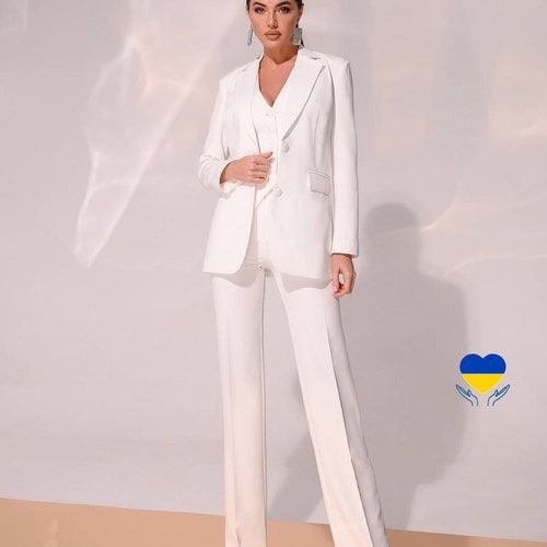 Office Woman 3 Piece Suit Bridal Pantsuit white Womens - Etsy