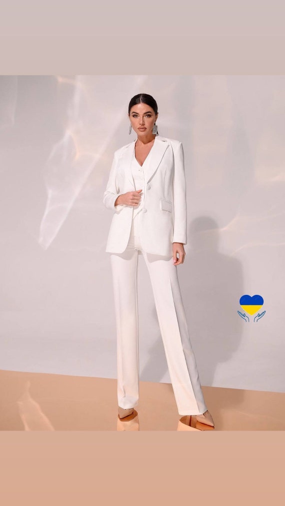 Office Woman 3 Piece Suit, Bridal Pantsuit ,white Womens Blazer Suit, Women  Suit, Wedding Guest Suit, Wide Leg Pants -  Canada