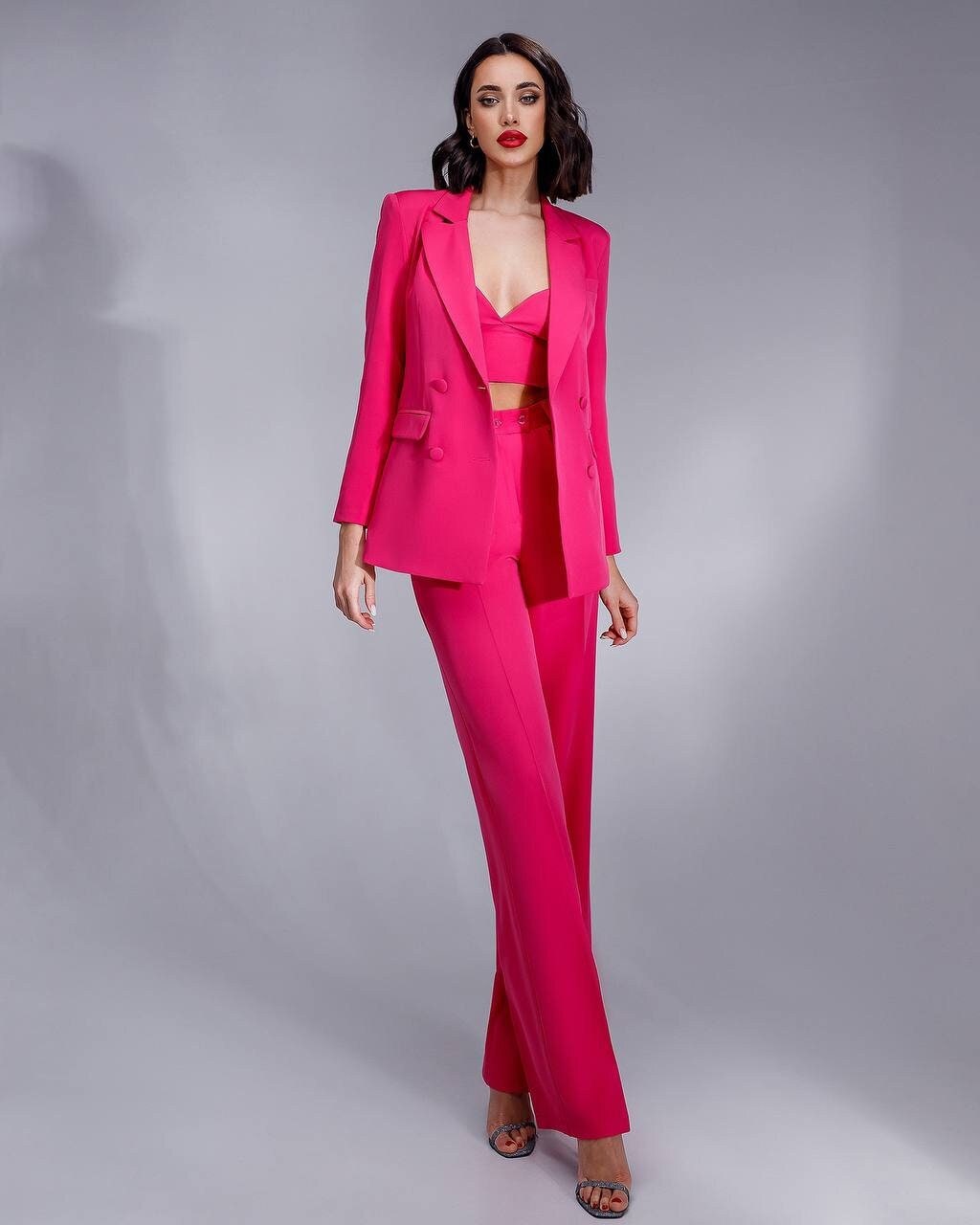 Two Piece Women Suit, Pink Office Suit With Blazer, Women Costume
