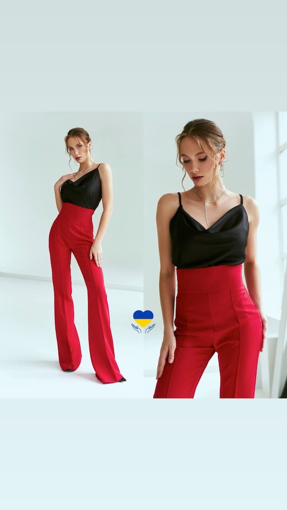 Red High Waist Pants for Women, Pants With a High Waist,formal