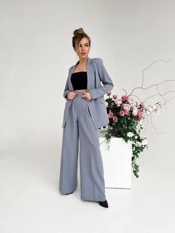 Grey Two Piece Suitwomen Suit Women Suit Setpalazzo Style - Etsy