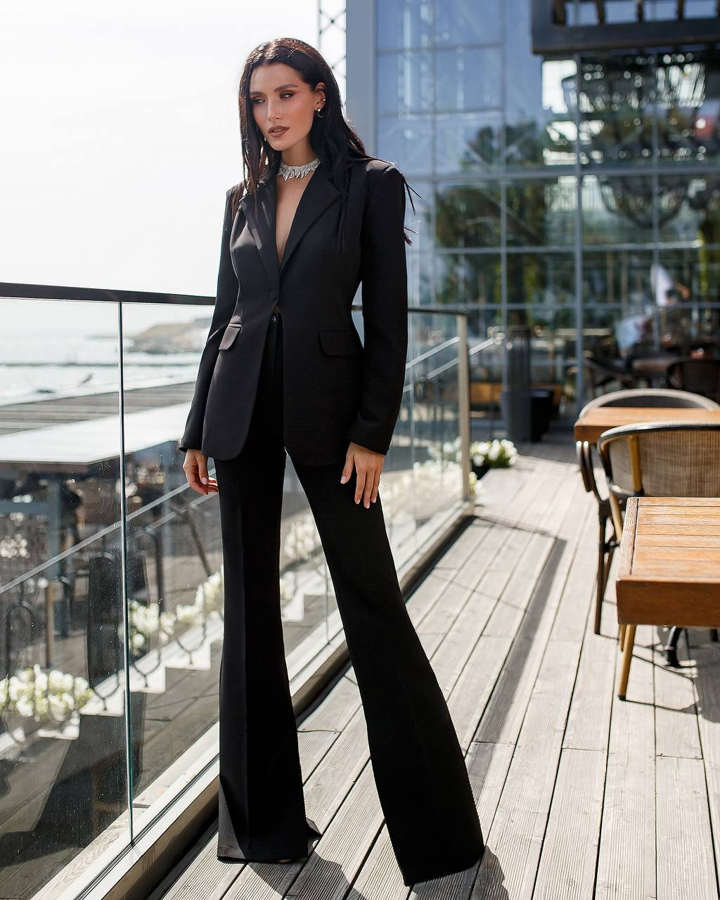 Black Formal Pant Suit Set for Women, Blazer Trousers Set, Wide Leg Pants  Women, Two Piece Suit Women 