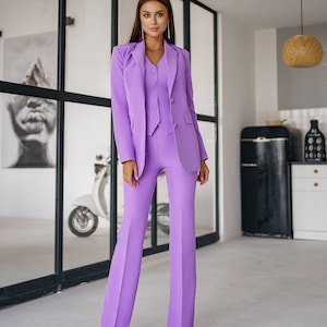 Purple Three Piece Suit for Women Buttons Blazer Women - Etsy