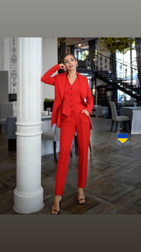 Office Woman 3 Piece Suit, Graduation Suit, Red Womens Blazer Suit, Women  Suit, Wedding Suit, Casual Suit for Women by Vils 