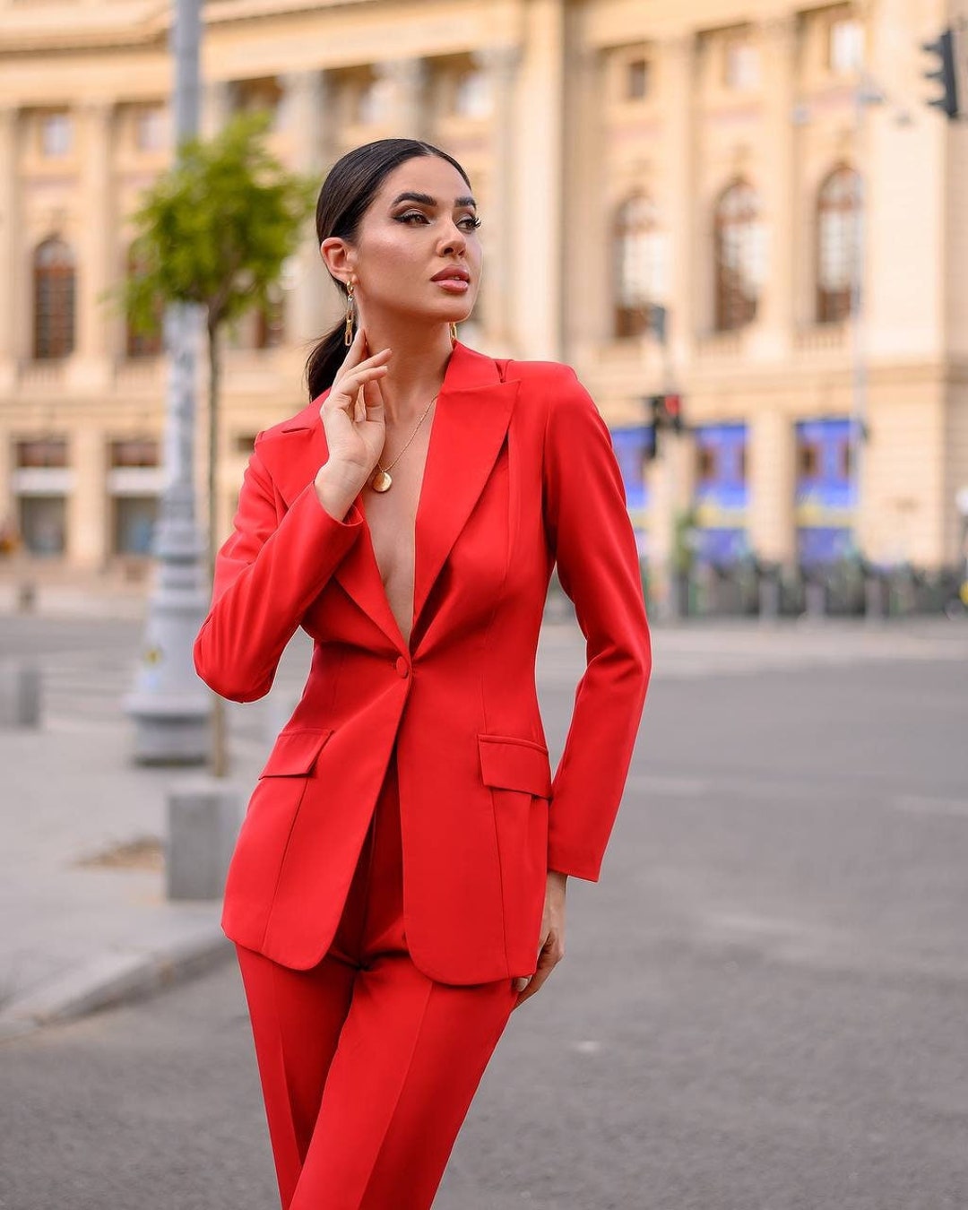 sovende kupon Hævde Red Pantsuit Set for Women Two Piece Suit Office Suit Suit - Etsy