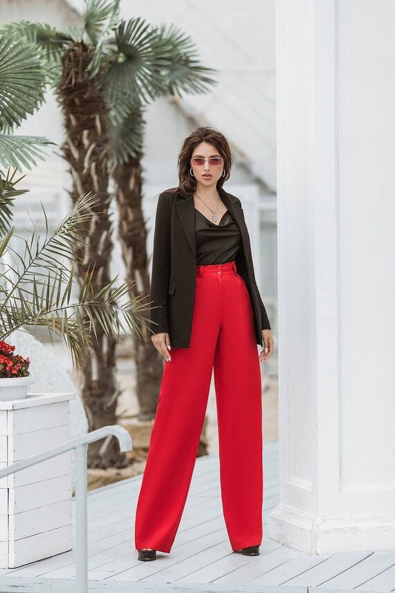 Women Pants, Wide Leg Pants, Palazzo Pants, Red Women Pants, High Waist  Pants, READY TO SHIP 