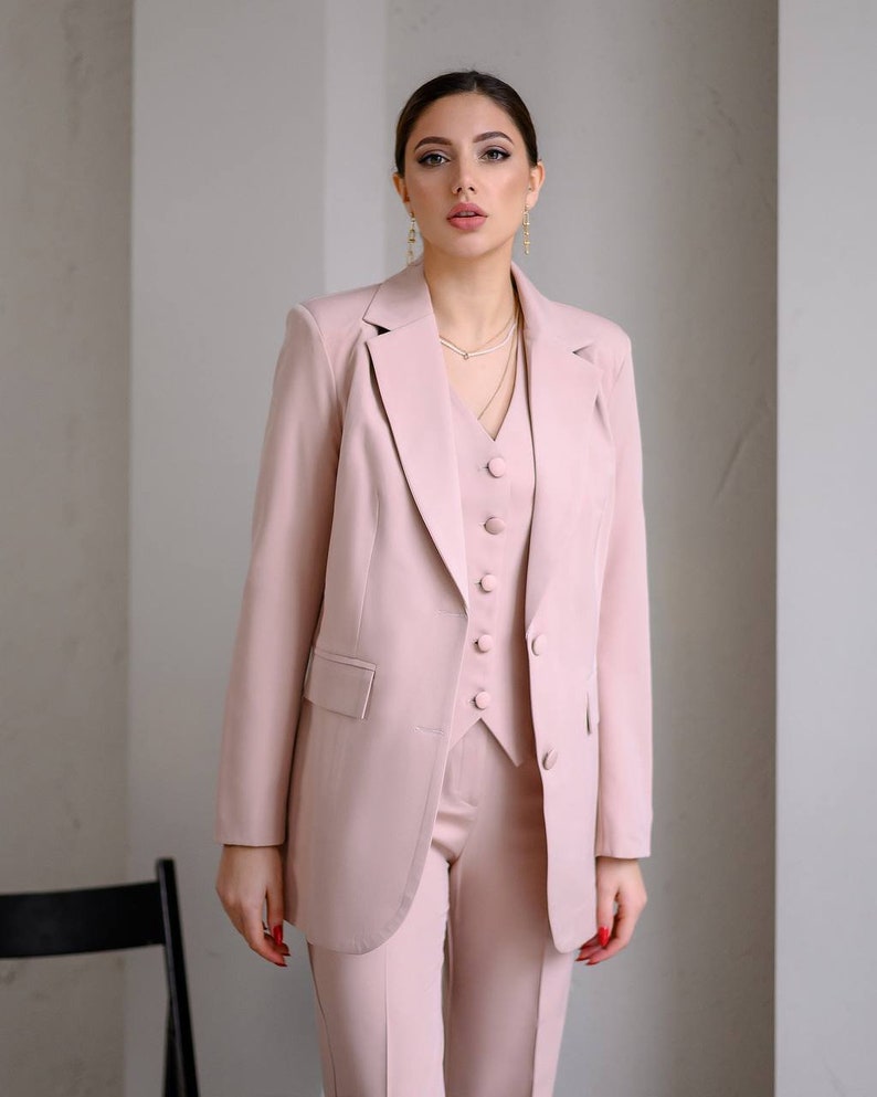 Office Woman 3 Piece Suit Graduation Suit Beige Womens - Etsy