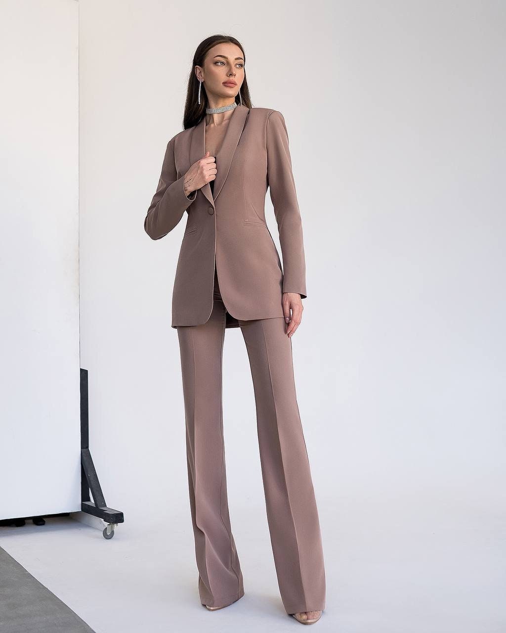 Cream Beige Pantsuit for Women, Blazer Trouser Suit Set for Women, Pantsuit  With Oversized Blazer and Long Pants, Women's Business Suit 
