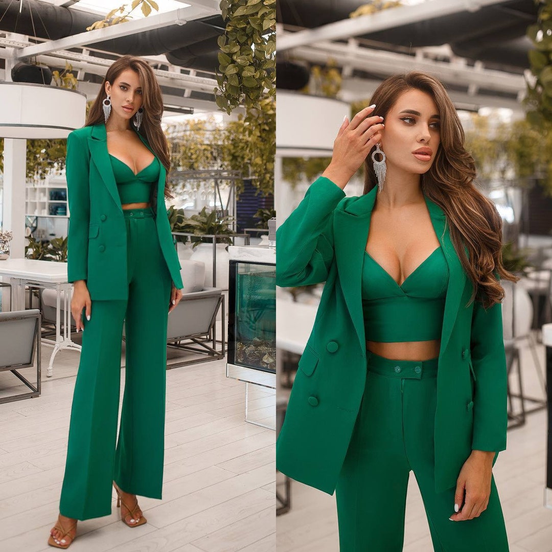 Womens Suits 2 Piece Set Dressy Wedding Guest Business Suits  Sets Wide Leg Pants Formal Blazer Two Piece Outfits Sets Black : Sports &  Outdoors