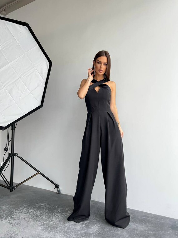 Mono negro de mujer mono formal mono de dama de honor mono de