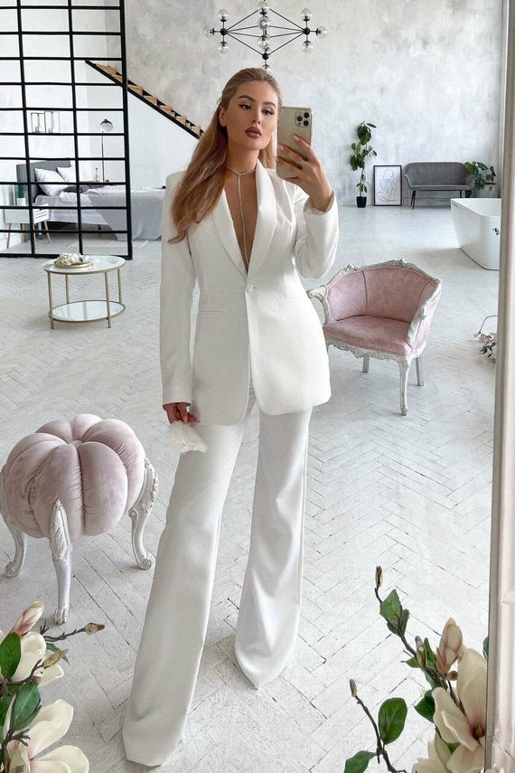 Buy White Wedding Suit, Wedding Suit, Women's Wide Leg Pants