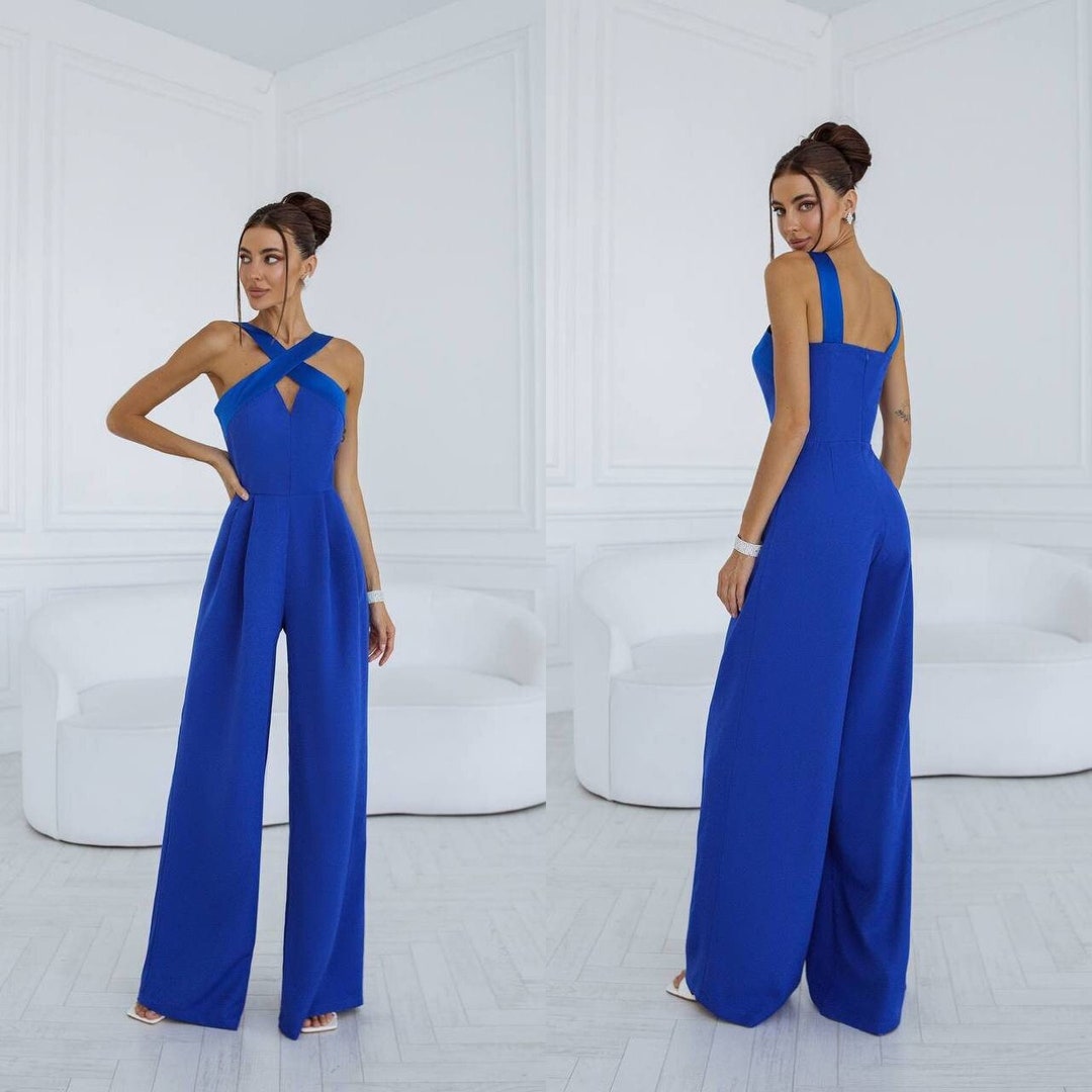 Royal Blue Women Suits 2 Pcs Wide Leg Office Lady Party Prom Outfits For  Wedding