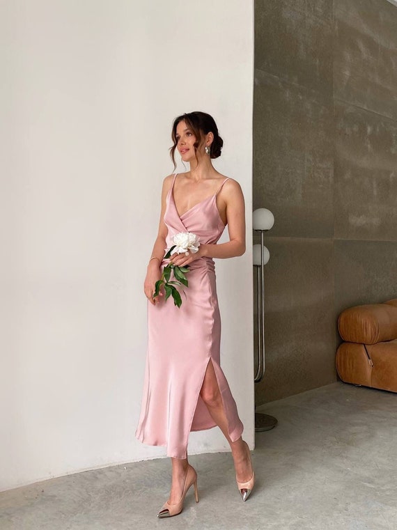 Pale pink silk best sale dress