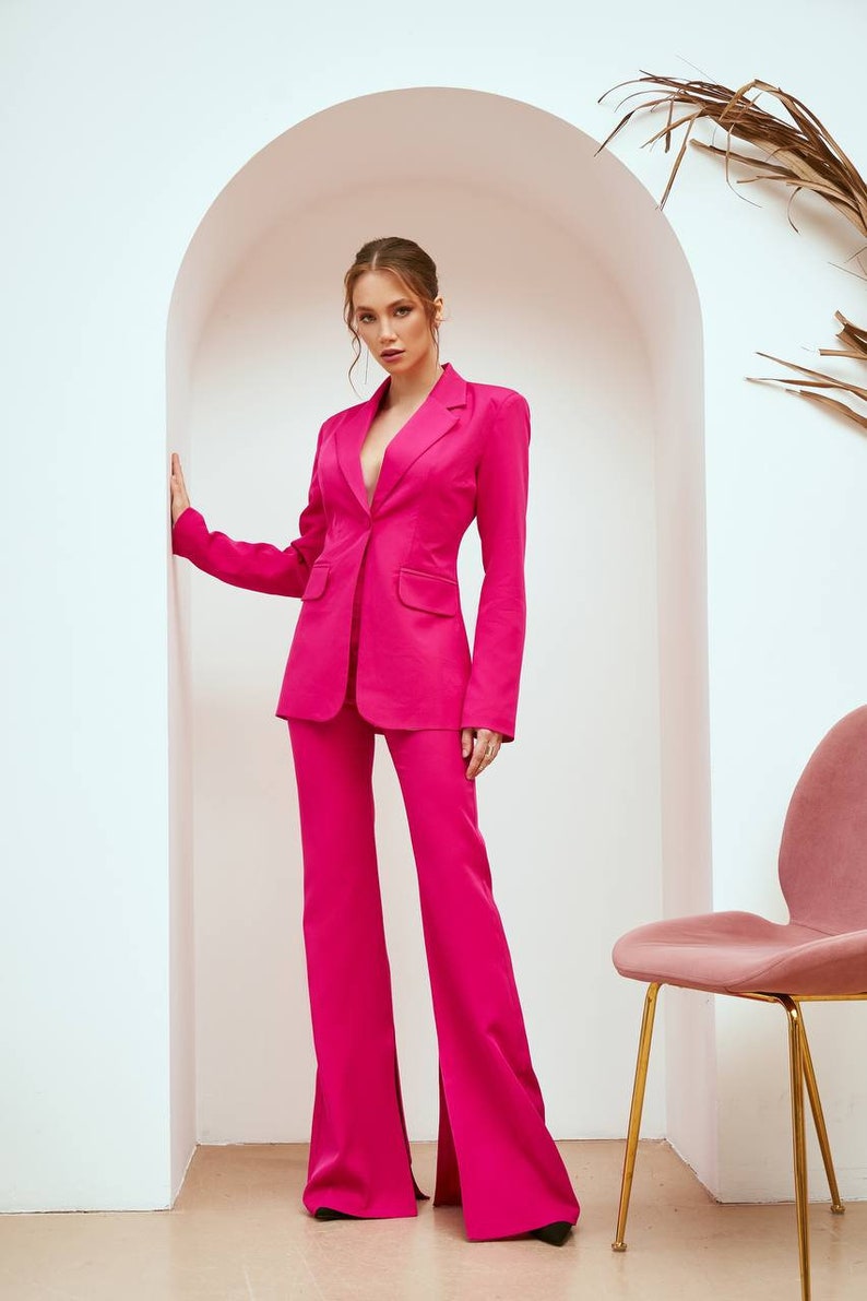 Hot Pink Women Suit Wide Leg Pants Suit Two Piece Suit - Etsy