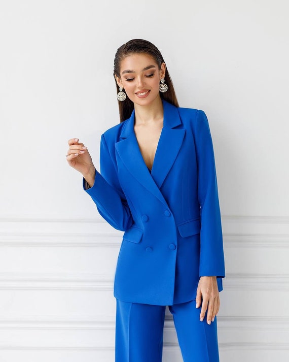 Royal Blue Wide Leg Pant Suit