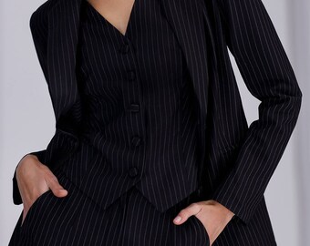 Black Striped Formal Women Suit , Office Women Pantsuit, Occasion Black  Women Suit, Suit for Women 