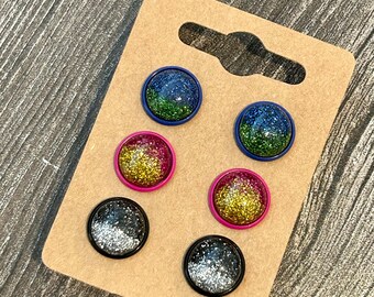 Druzy Cabochon glitter stud earring set, 12mm studs for women, glitter resin stud earrings, circle studs, sparkly studs, girls stud earrings