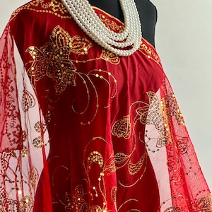 Red Gold Sequin Scarf: Shimmering Evening Wrap