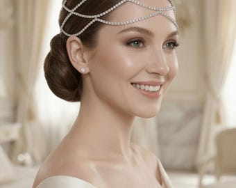 Silver Crystal Bridal Headpiece – Rhinestone Wedding Hair Chain – Crystal Forehead Headpiece – Bridal Hair Jewelry Wedding Crown Alternative