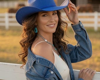 Royal Blue Sequin Western Cowboy Hat – Wide Brim Cowgirl Hat – Country Concert Hat – Rodeo Festival Hat – Sparkly Western Fashion