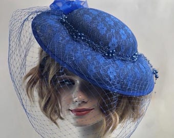 Royal Blue Fascinator Hat: Elegant Derby Tea Party Headpiece