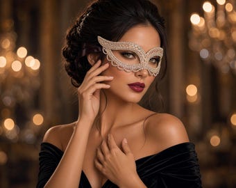 Gold Crystal Masquerade Mask Rhinestone Eye Mask