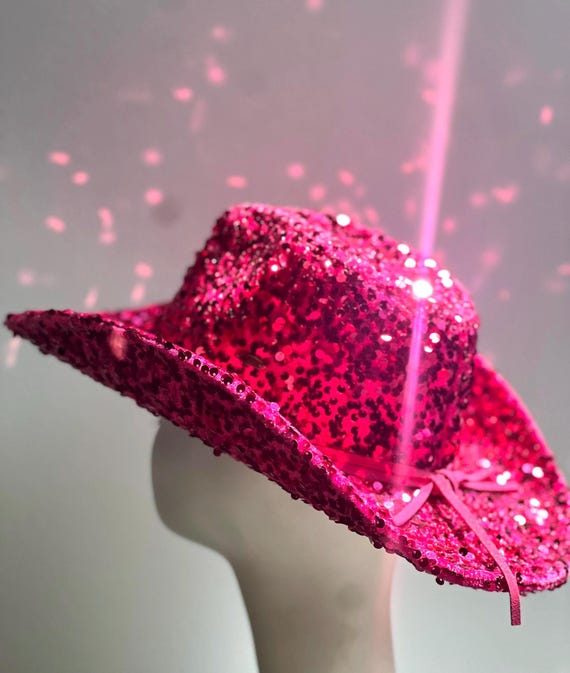 Fuchsia Sequin Cowboy Hat: Disco Western Glam Party  display picture 2