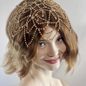 Gold Crystal Headpiece: Art Deco Flapper Bridal Hair Jewelry
