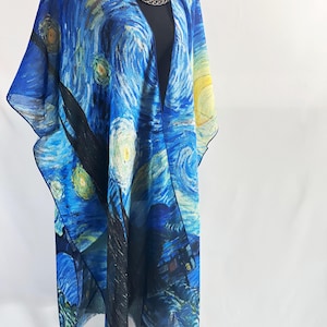 Starry Night Van Gogh Kimono Van Gogh Starry Night Kimono - Elegant Beach Coverup - Half Sleeve - Summer Wrap - Van Gogh Gift