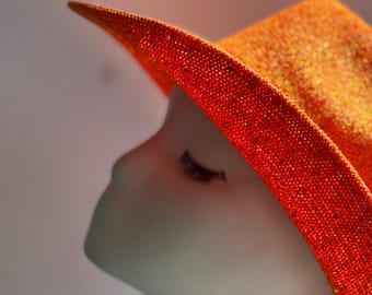 Orange Sequin Sparkle Western Cowgirl Hat | Glitter Rodeo  display picture 2